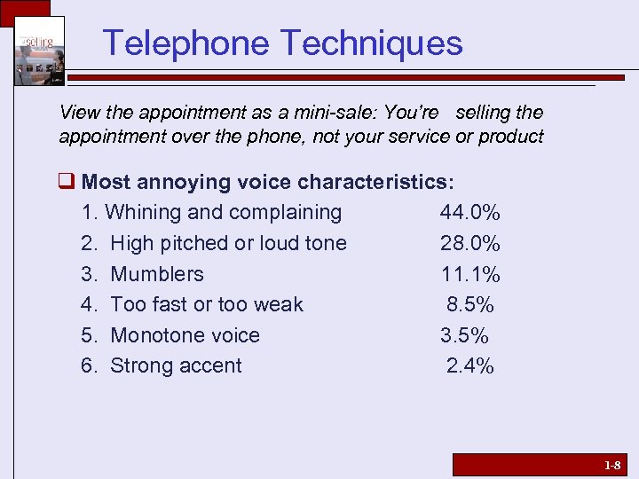 Telephone Techniques View the appointment as a mini-sale: You’re selling the appointment over the