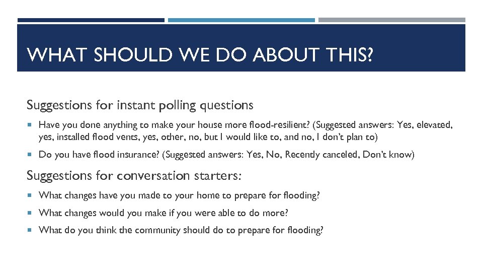 WHAT SHOULD WE DO ABOUT THIS? Suggestions for instant polling questions Have you done