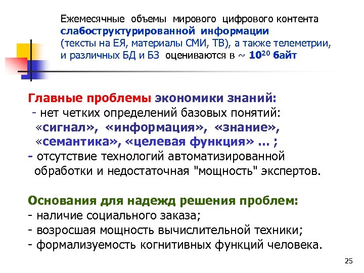 Ежемесячные объемы мирового цифрового контента слабоструктурированной информации (тексты на ЕЯ, материалы СМИ, ТВ), а