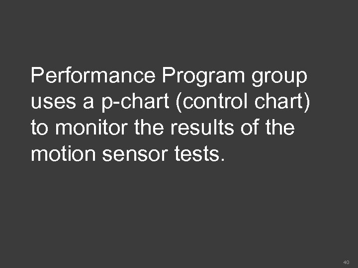 Performance Program group uses a p-chart (control chart) to monitor the results of the
