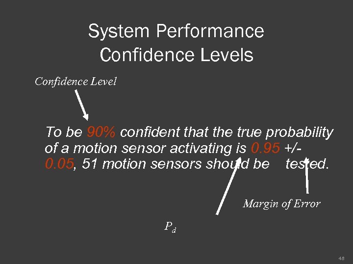 System Performance Confidence Levels Confidence Level To be 90% confident that the true probability