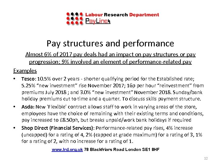 Pay structures and performance Almost 6% of 2017 pay deals had an impact on