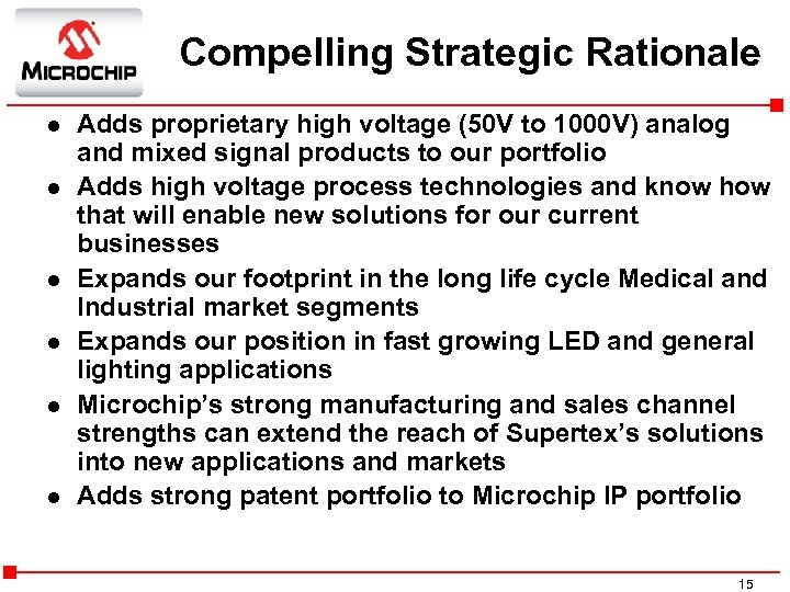 Compelling Strategic Rationale l l l Adds proprietary high voltage (50 V to 1000