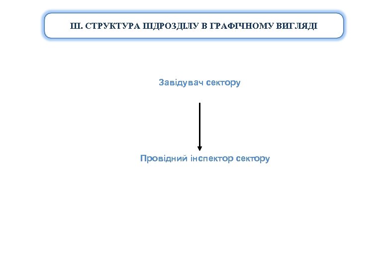 ІІІ. СТРУКТУРА ПІДРОЗДІЛУ В ГРАФІЧНОМУ ВИГЛЯДІ Завідувач сектору Провідний інспектор сектору 