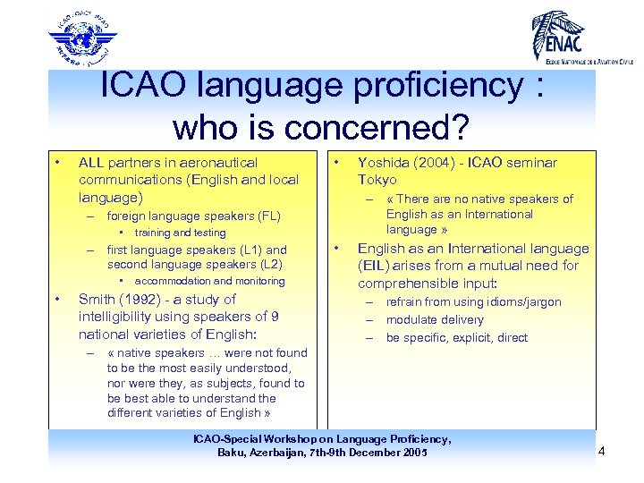 ICAO language proficiency : who is concerned? • ALL partners in aeronautical communications (English