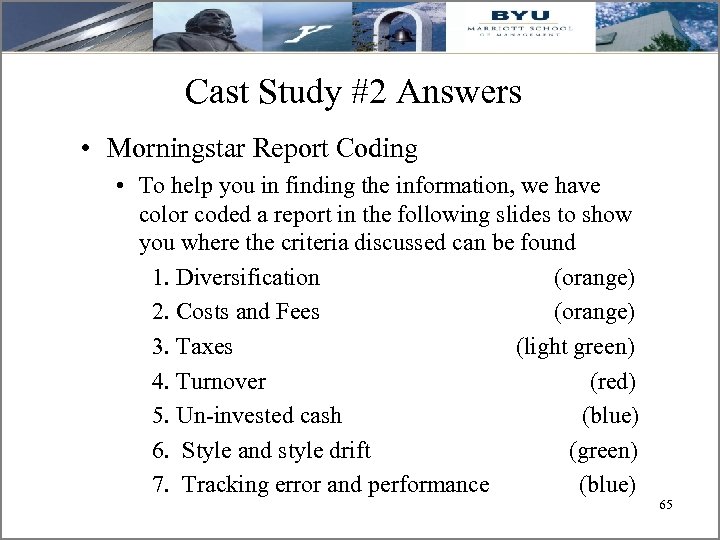 Cast Study #2 Answers • Morningstar Report Coding • To help you in finding