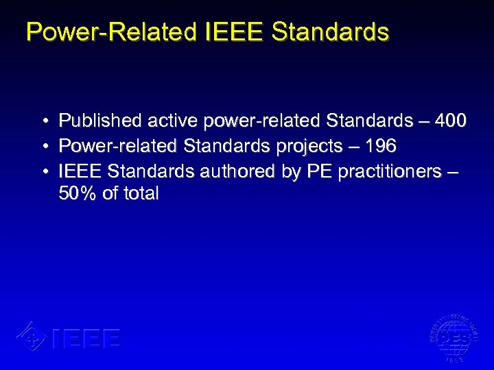 Power-Related IEEE Standards • • • Published active power-related Standards – 400 Power-related Standards