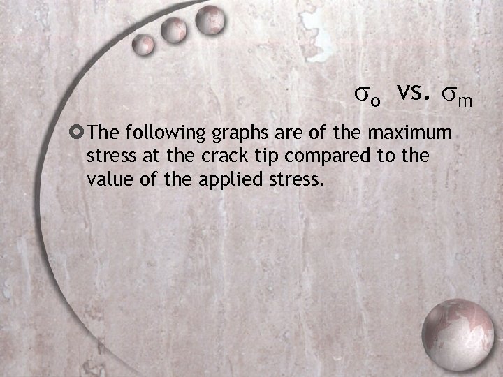  o vs. m The following graphs are of the maximum stress at the
