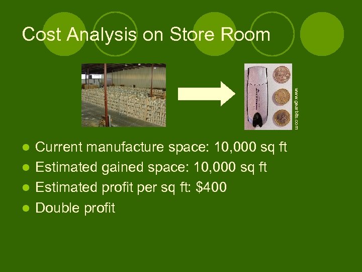 Cost Analysis on Store Room www. gearbits. com Current manufacture space: 10, 000 sq