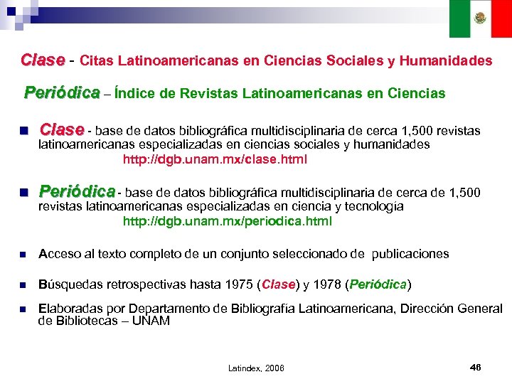 Clase - Citas Latinoamericanas en Ciencias Sociales y Humanidades Periódica – Índice de Revistas