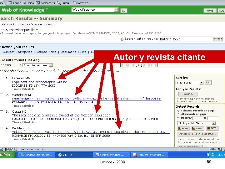 Autor y revista citante Latindex, 2006 89 