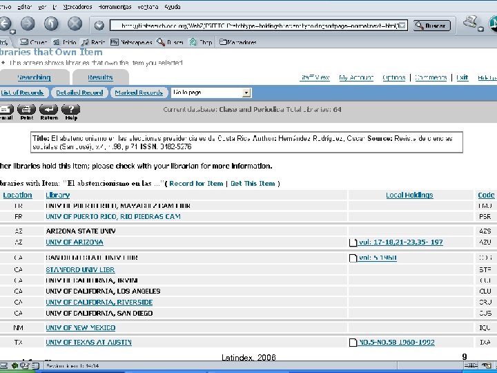 Latindex, 2006 9 