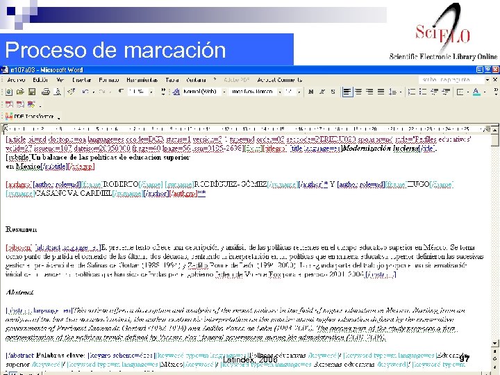 Proceso de marcación Latindex, 2006 97 