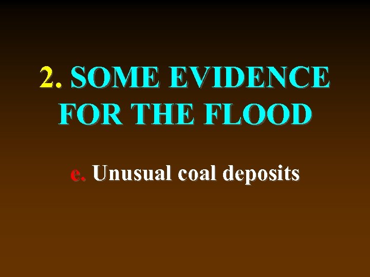 2. SOME EVIDENCE FOR THE FLOOD e. Unusual coal deposits 