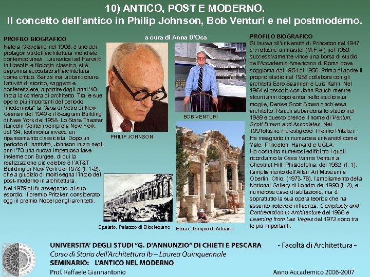 10) ANTICO, POST E MODERNO. Il concetto dell’antico in Philip Johnson, Bob Venturi e