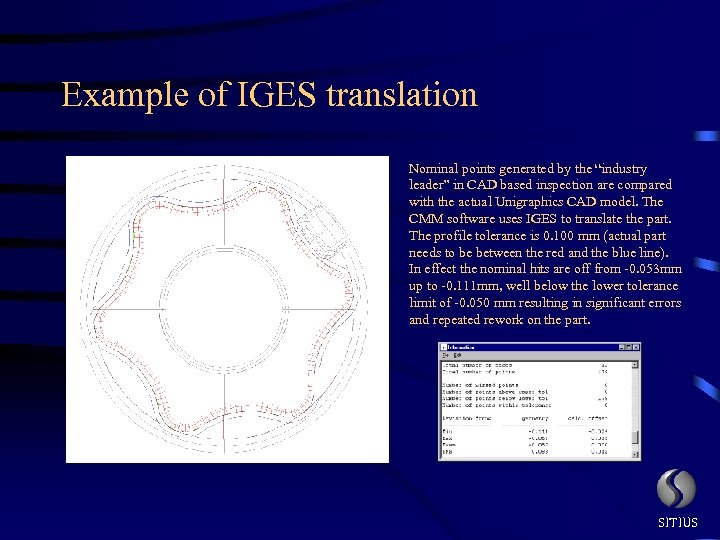 Example of IGES translation Nominal points generated by the “industry leader” in CAD based