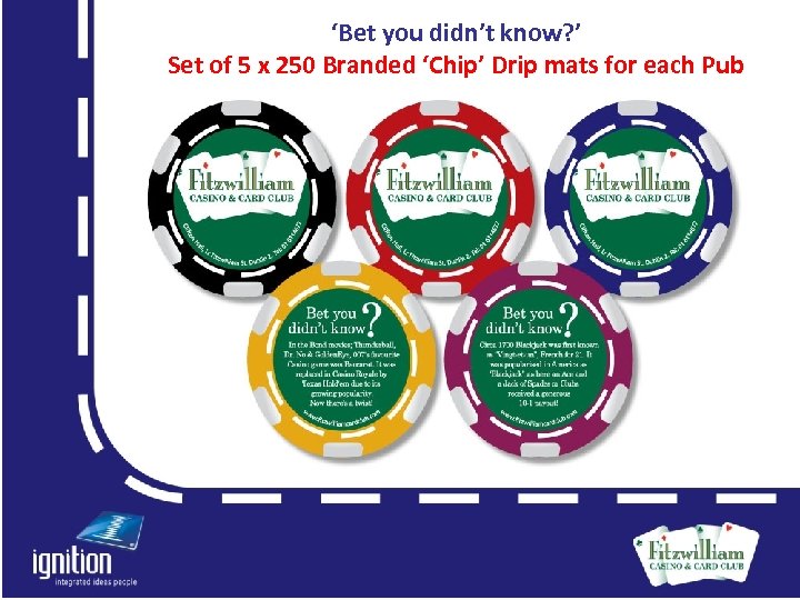 ‘Bet you didn’t know? ’ Set of 5 x 250 Branded ‘Chip’ Drip mats