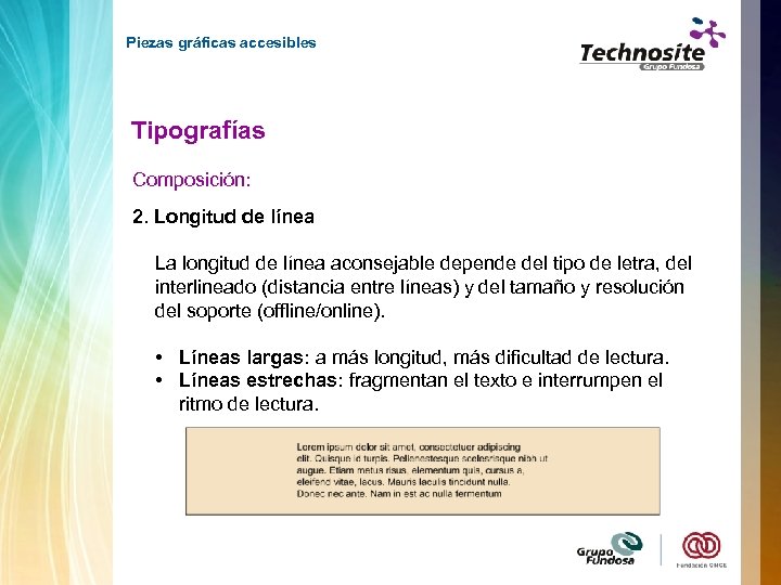 Piezas gráficas accesibles Tipografías Composición: 2. Longitud de línea La longitud de línea aconsejable
