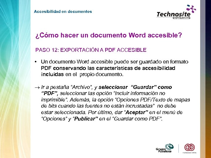 Accesibilidad en documentos ¿Cómo hacer un documento Word accesible? PASO 12: EXPORTACIÓN A PDF