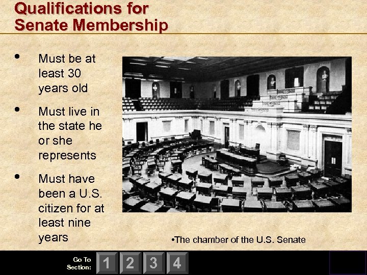 Qualifications for Senate Membership • Must be at least 30 years old • Must