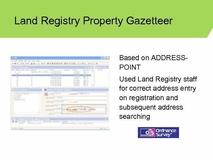 Land Registry Property Gazetteer Based on ADDRESSPOINT Used Land Registry staff for correct address