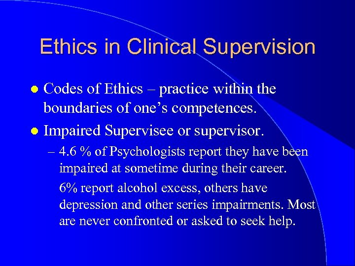 Ethics in Clinical Supervision Codes of Ethics – practice within the boundaries of one’s