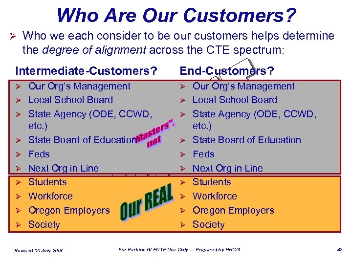 Who Are Our Customers? Ø Who we each consider to be our customers helps