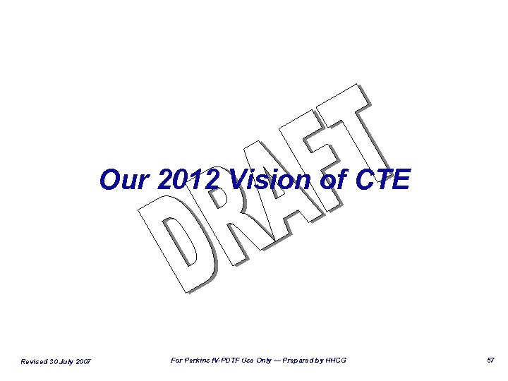 Our 2012 Vision of CTE Revised 30 July 2007 For Perkins IV-PDTF Use Only