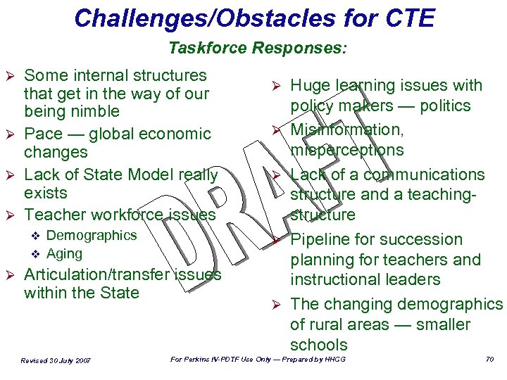 Challenges/Obstacles for CTE Taskforce Responses: Some internal structures that get in the way of