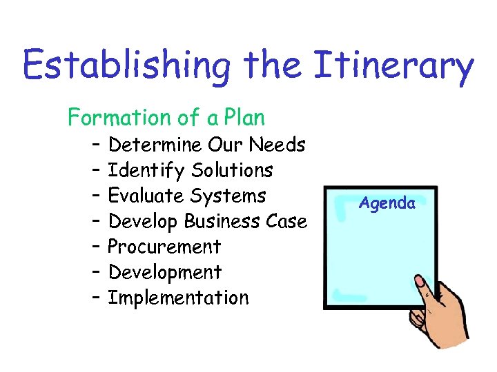 Establishing the Itinerary Formation of a Plan – – – – Determine Our Needs