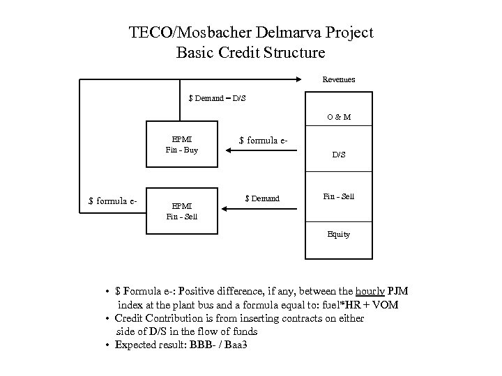 TECO/Mosbacher Delmarva Project Basic Credit Structure Revenues $ Demand = D/S O&M EPMI Fin