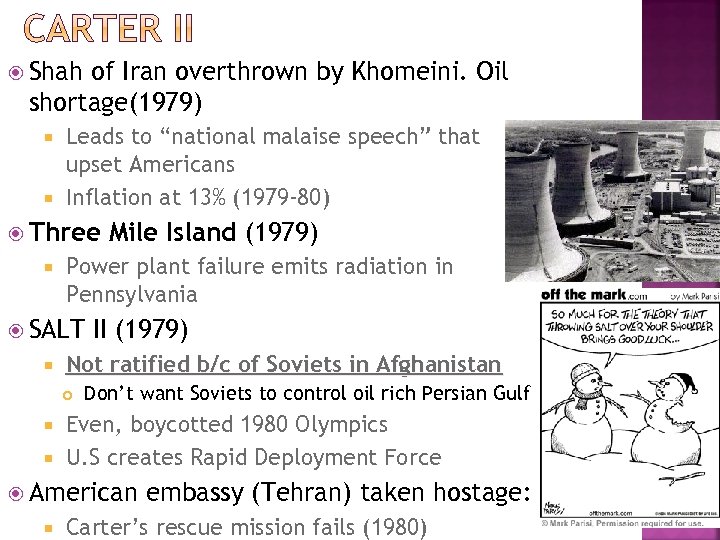  Shah of Iran overthrown by Khomeini. Oil shortage(1979) Leads to “national malaise speech”