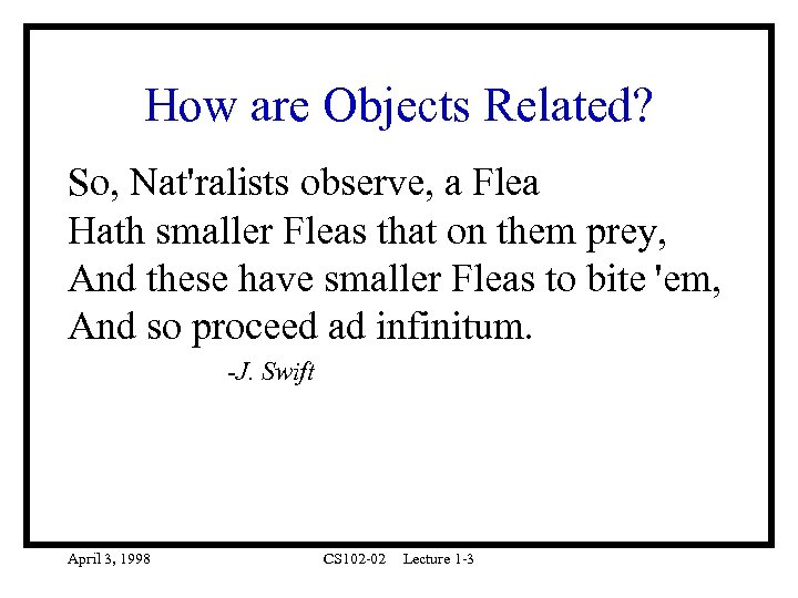 How are Objects Related? So, Nat'ralists observe, a Flea Hath smaller Fleas that on