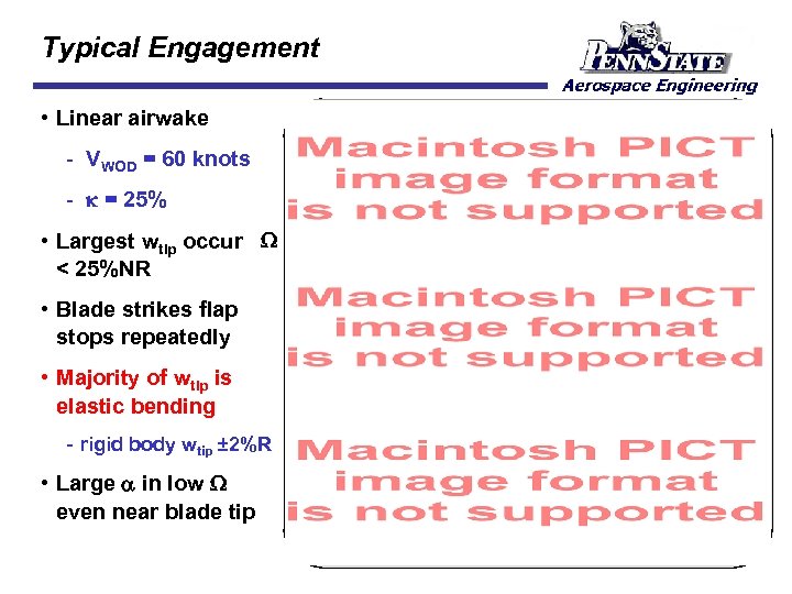 Typical Engagement • Linear airwake VWOD = 60 knots k = 25% • Largest