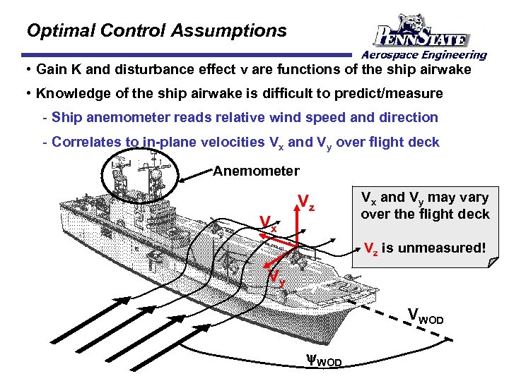 Optimal Control Assumptions • Gain K and disturbance effect v are functions of the