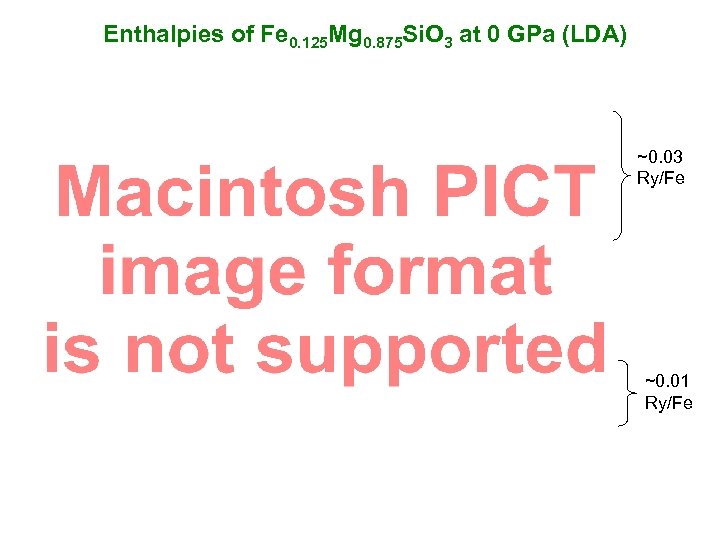 Enthalpies of Fe 0. 125 Mg 0. 875 Si. O 3 at 0 GPa