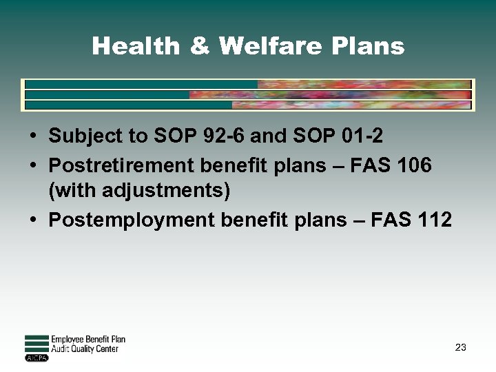 Health & Welfare Plans • Subject to SOP 92 -6 and SOP 01 -2