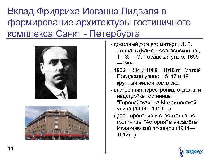 Вклад Фридриха Иоганна Лидваля в формирование архитектуры гостиничного комплекса Санкт - Петербурга - доходный