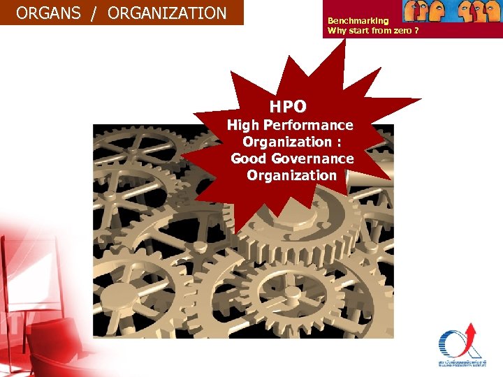 ORGANS / ORGANIZATION Benchmarking Why start from zero ? HPO High Performance Organization :