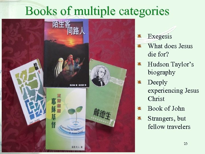 Books of multiple categories Exegesis What does Jesus die for? Hudson Taylor’s biography Deeply