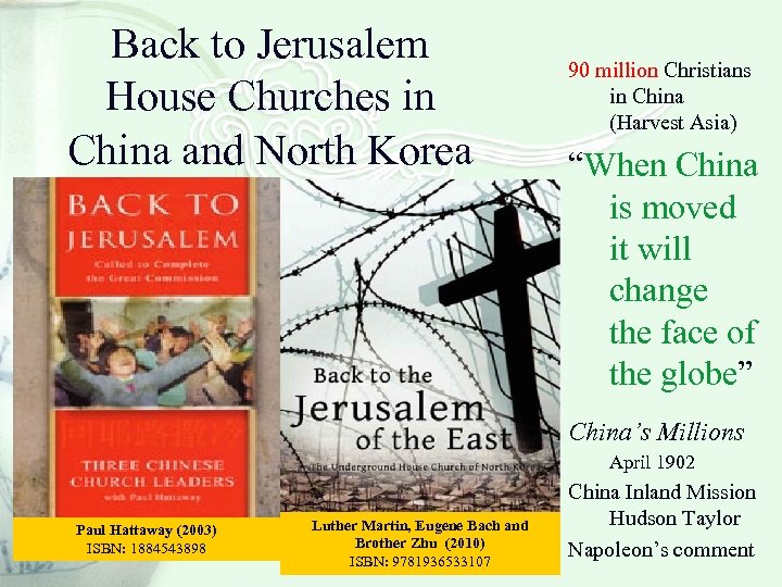 Back to Jerusalem House Churches in China and North Korea 90 million Christians in