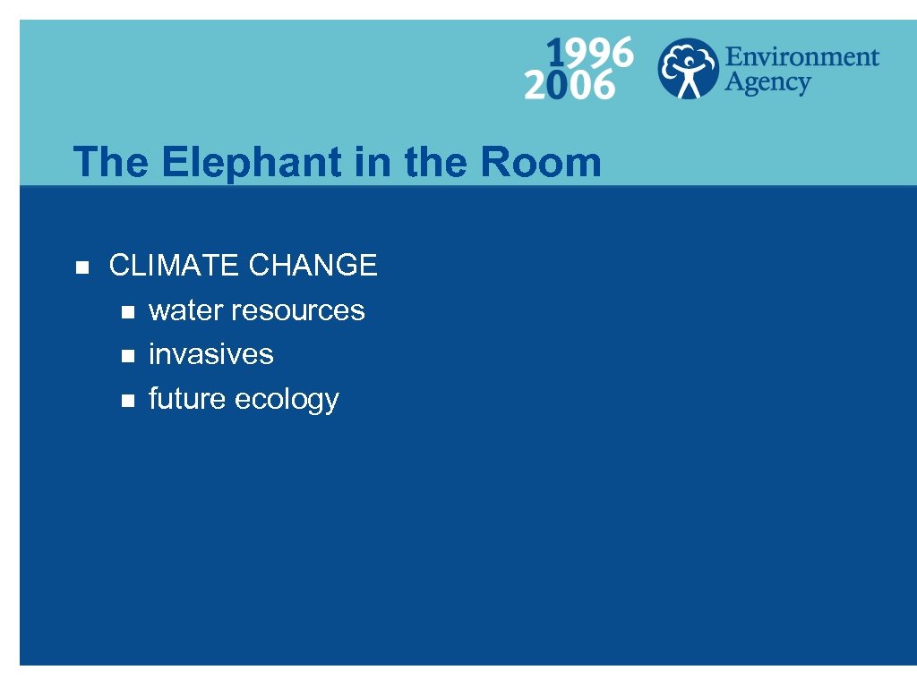 The Elephant in the Room g CLIMATE CHANGE g water resources g invasives g