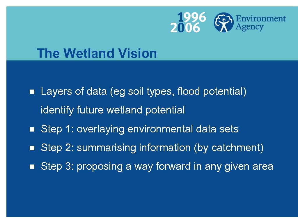 The Wetland Vision g Layers of data (eg soil types, flood potential) identify future