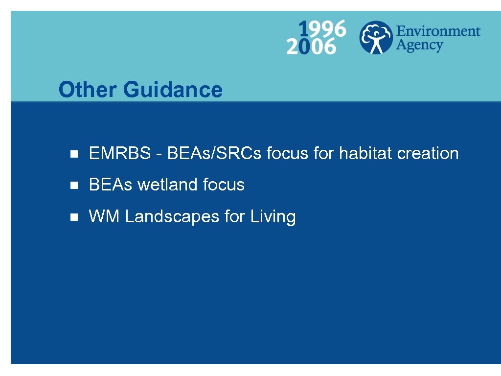 Other Guidance g EMRBS - BEAs/SRCs focus for habitat creation g BEAs wetland focus