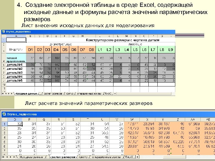 4. Создание электронной таблицы в среде Excel, содержащей исходные данные и формулы расчета значений