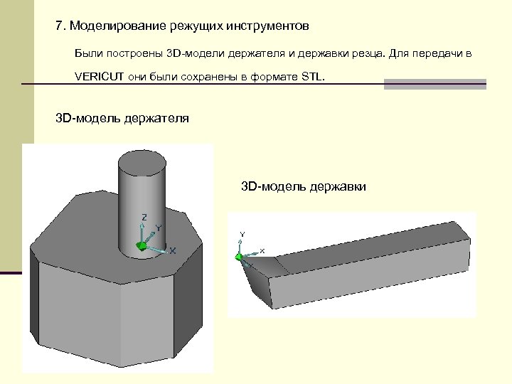 7. Моделирование режущих инструментов Были построены 3 D-модели держателя и державки резца. Для передачи