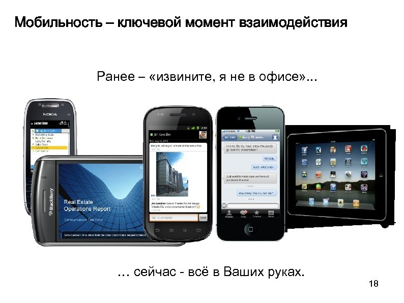 Мобильность – ключевой момент взаимодействия Ранее – «извините, я не в офисе» . .