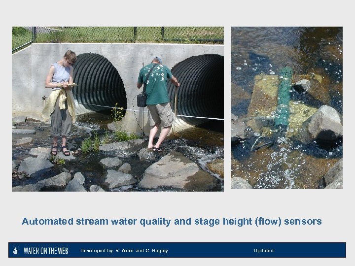 Automated stream water quality and stage height (flow) sensors Developed by: R. Axler and