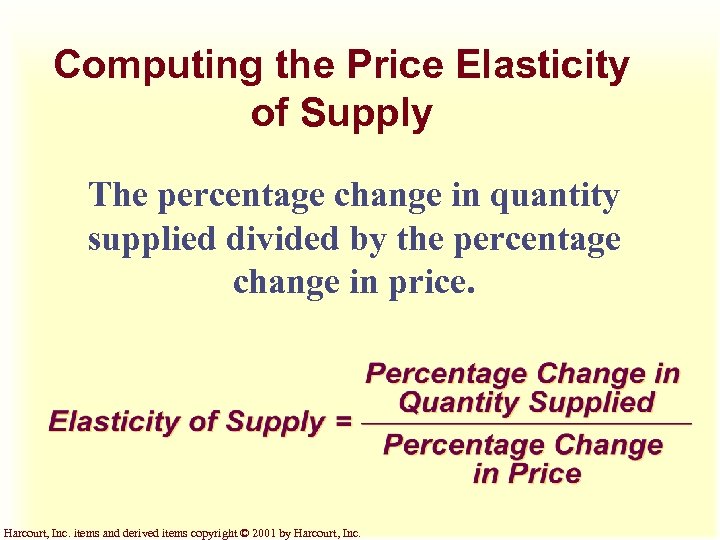 Computing the Price Elasticity of Supply The percentage change in quantity supplied divided by