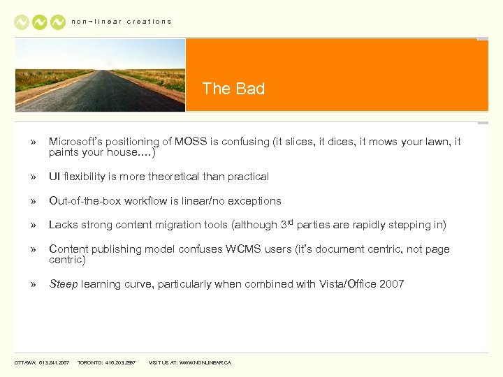 non~linear creations The Bad » Microsoft’s positioning of MOSS is confusing (it slices, it